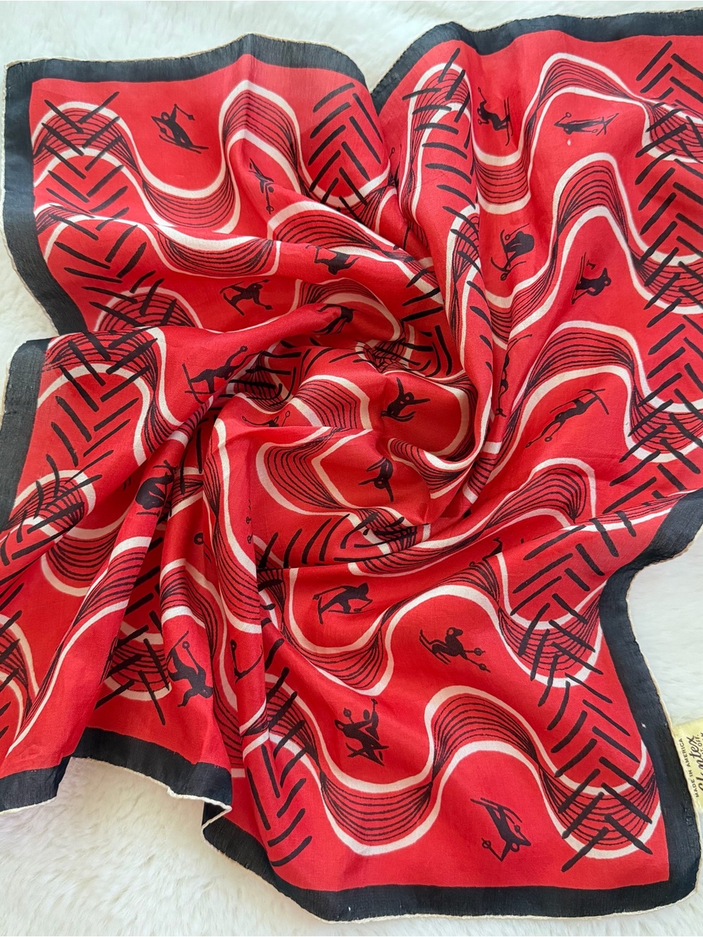 Vintage Mid-Century Modern Glentex 100% Silk Ski Scarf with Hand-Rolled Edges
